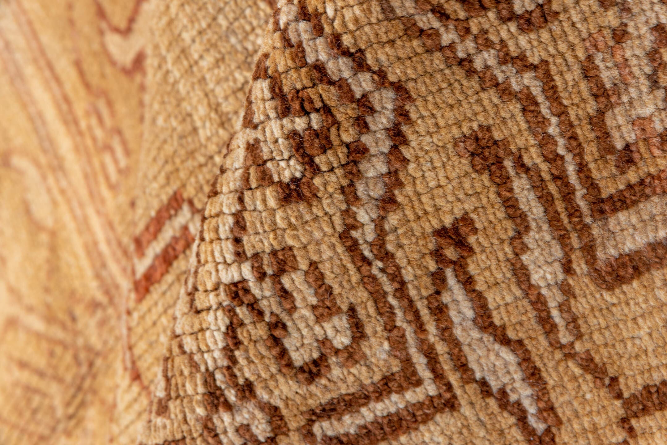 6' x 10' one-of-a-kind handmade vintage Kars large size rug. Color palette: camel, taupe, terra cotta, rose, beige, brown
