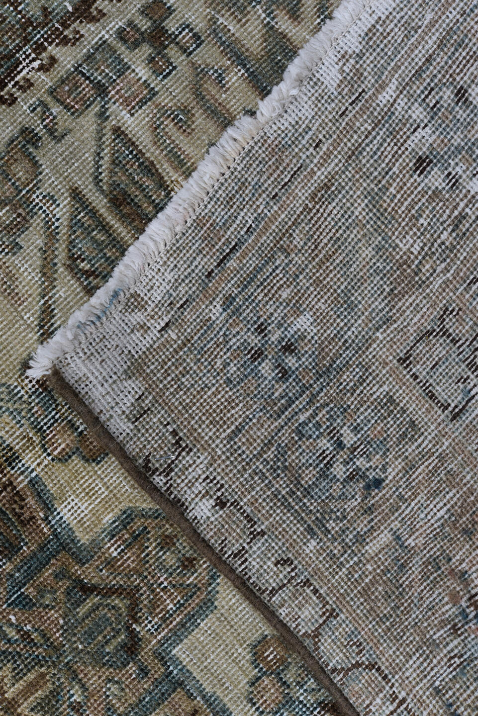 3' x 14' one-of-a-kind handmade vintage Heriz runner rug. Color palette: black, dark gray, dim gray, gray, light gray