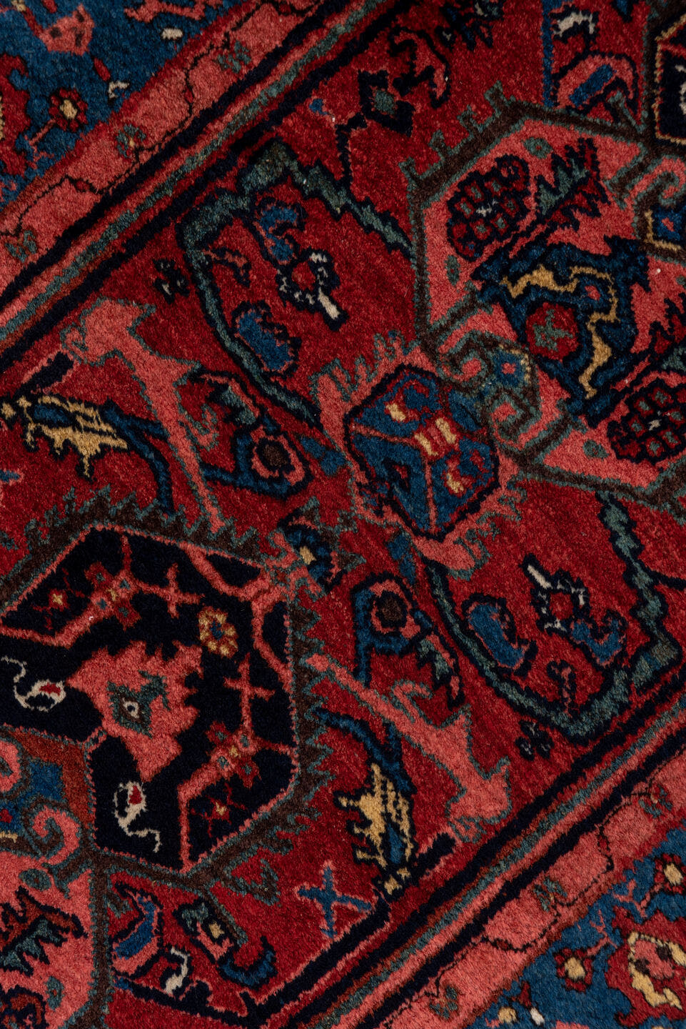 2' x 16' one-of-a-kind handmade vintage Malayer runner rug. Color palette: rust, navy, crimson, indigo, coral, ivory