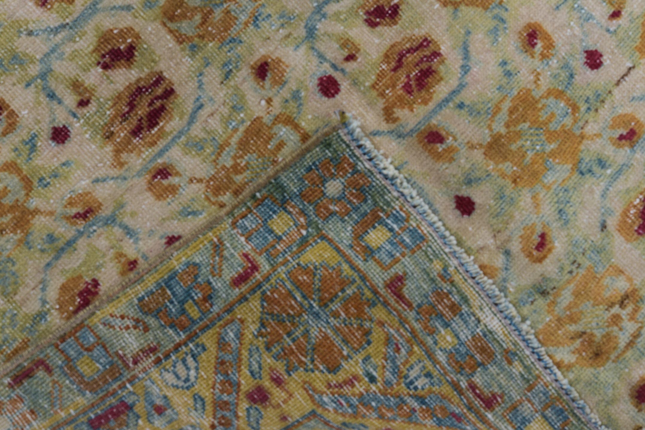 5' x 8' one-of-a-kind handmade vintage Afshar medium size rug. Color palette: ivory, gold, sky_blue, rose, taupe, saffron