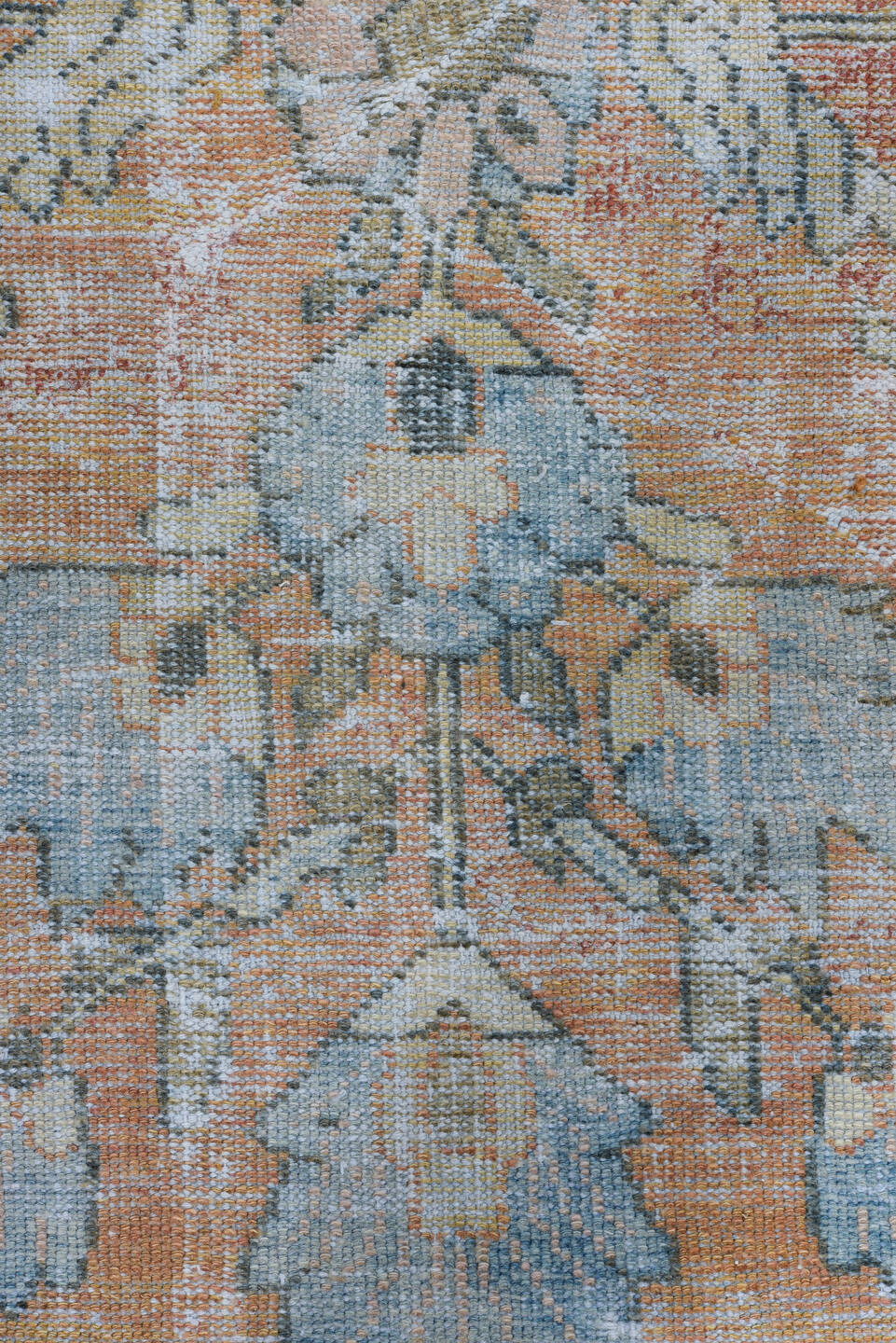 8' x 11' one-of-a-kind handmade antique Mahal large size rug. Color palette: camel, ivory, pale blue, taupe, charcoal, sand