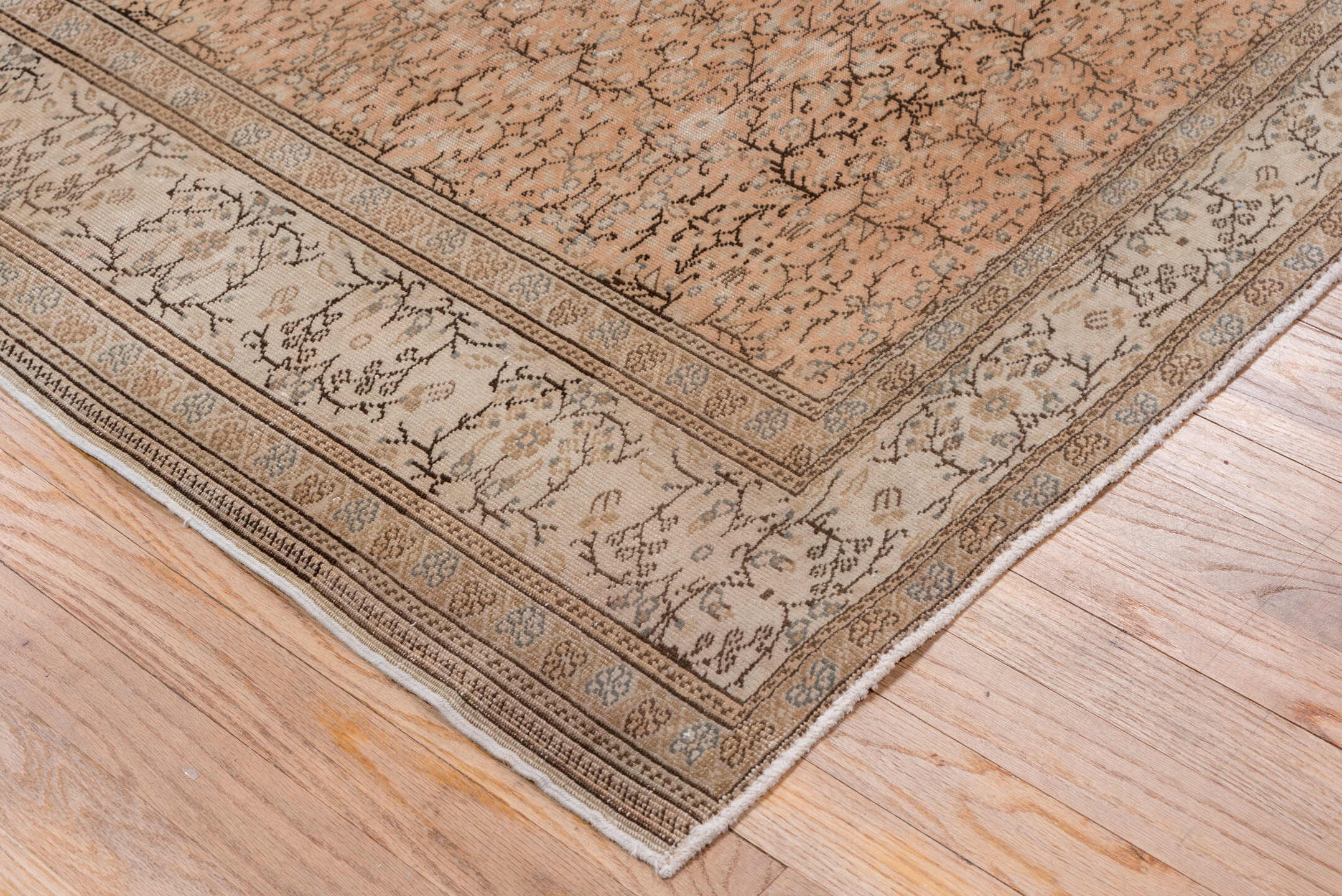 6' x 9' one-of-a-kind handmade vintage Kaisary medium size rug. Color palette: brown, gray, pink