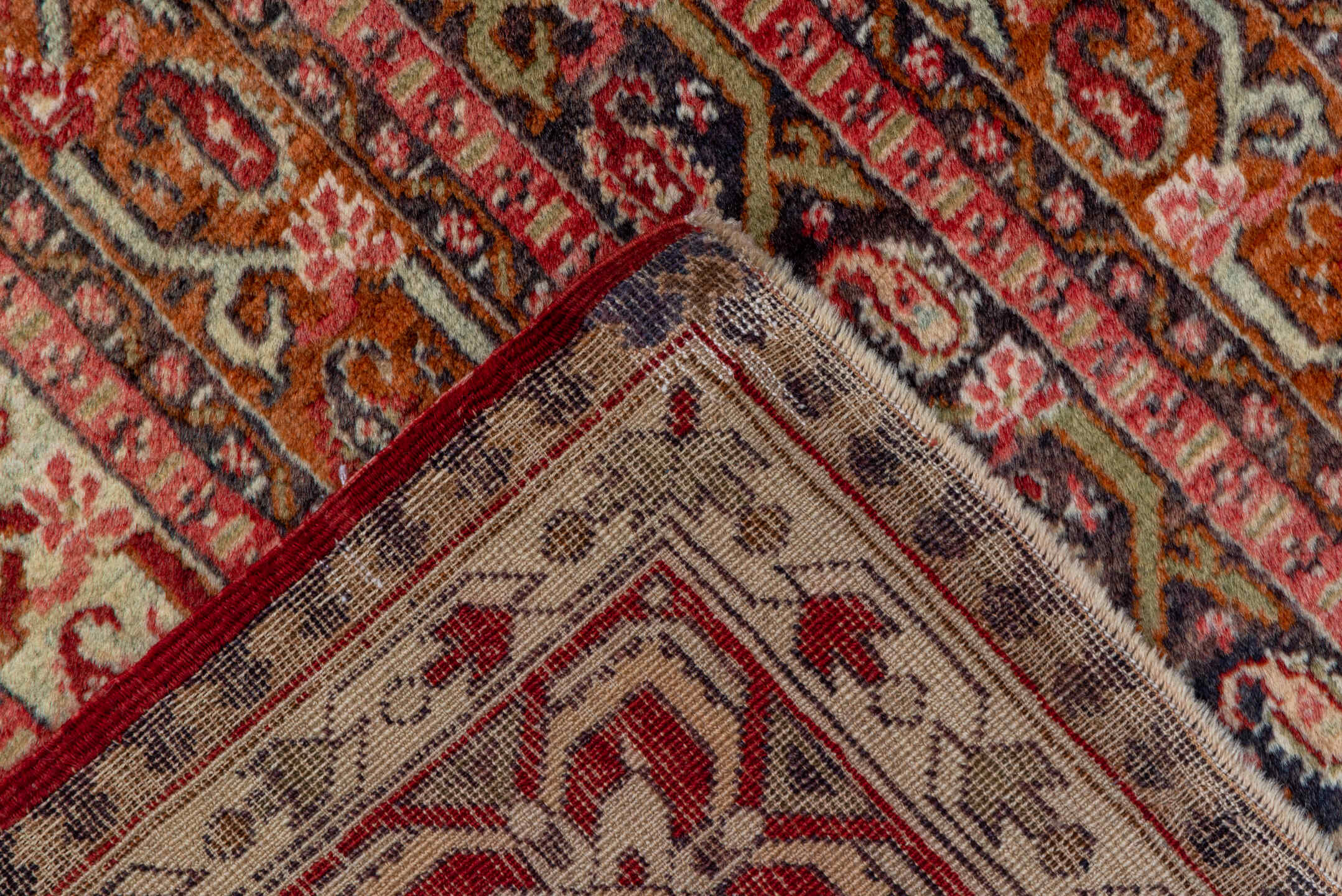 3' x 11' one-of-a-kind handmade vintage Sivas runner rug. Color palette: brown, maroon, orange, pink, red, tan
