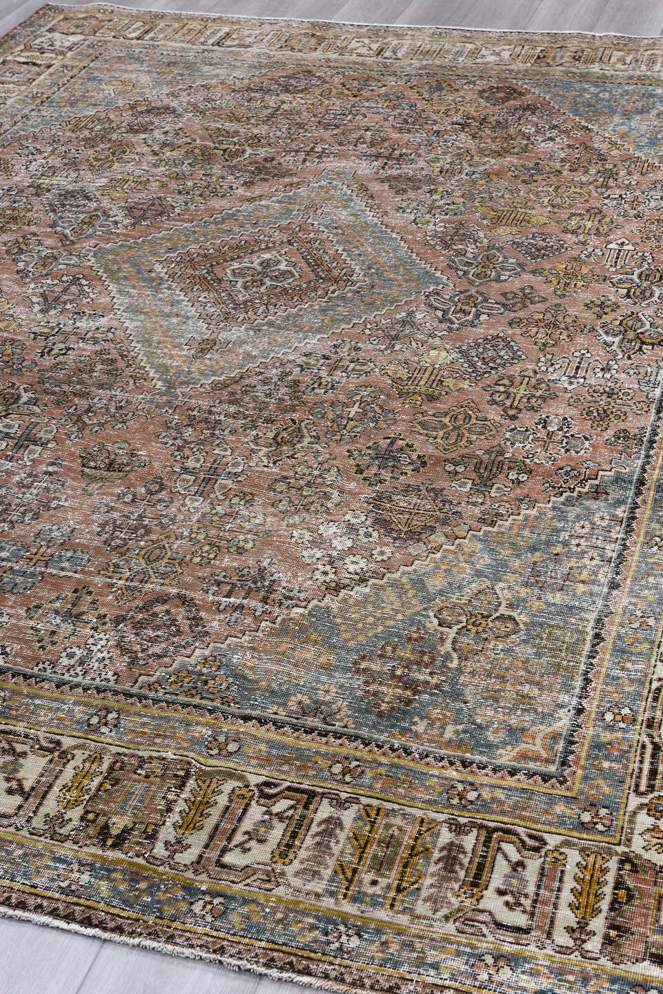 7' x 10' one-of-a-kind handmade vintage Joshegan large size rug. Color palette: black, brown, charcoal, dark gray, dim gray