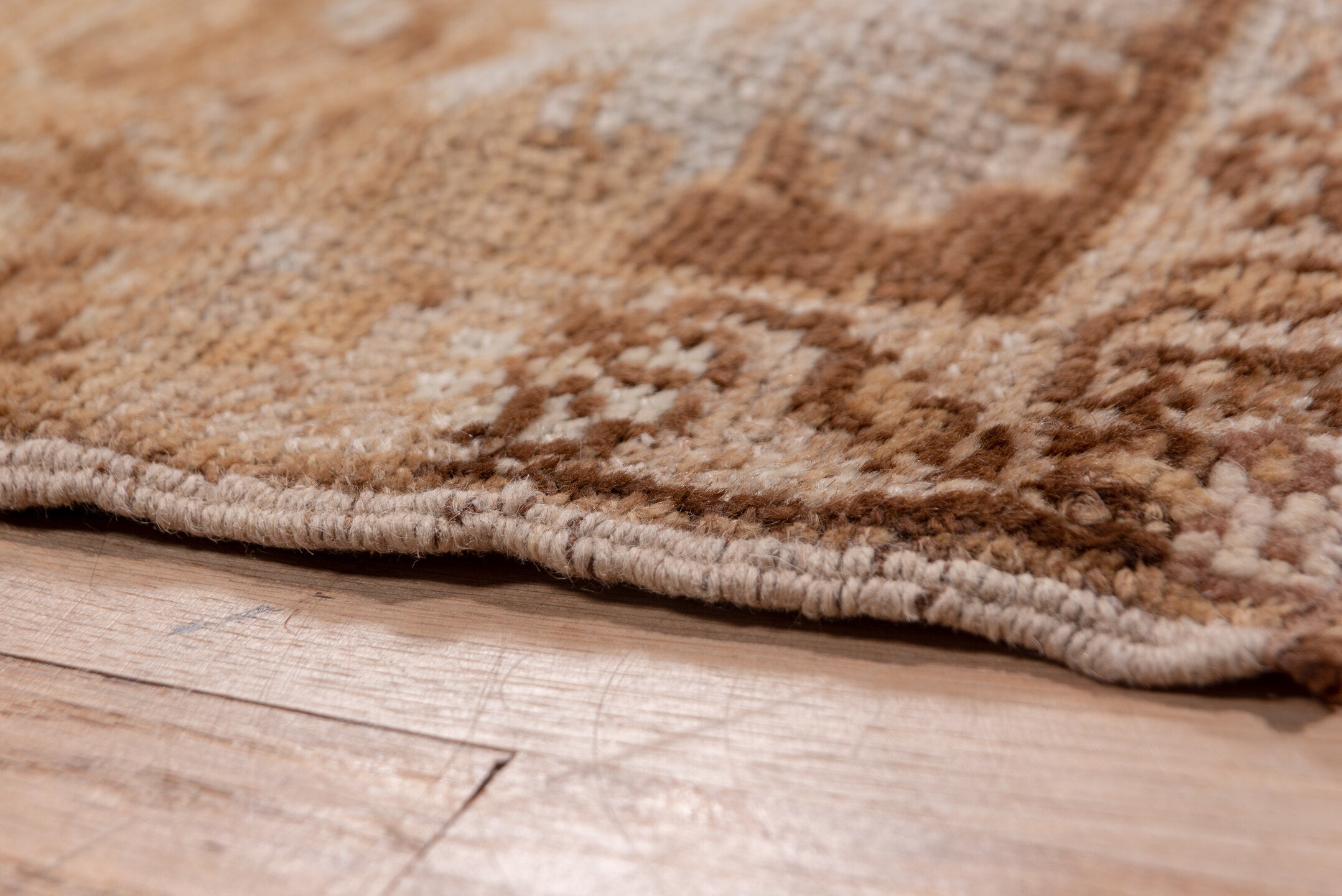 6' x 12' one-of-a-kind handmade vintage Oushak large size rug. Color palette: brown, gray, off-white, pink, snow, white