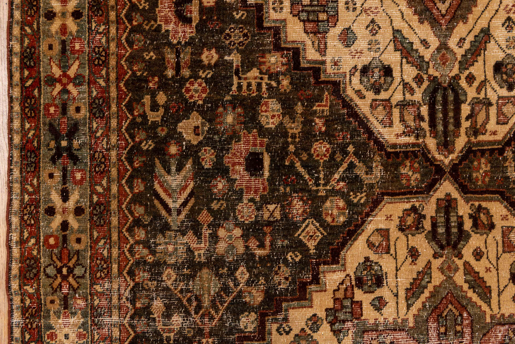 5' x 12' one-of-a-kind handmade vintage Baktiary rug. Color palette: brown, red