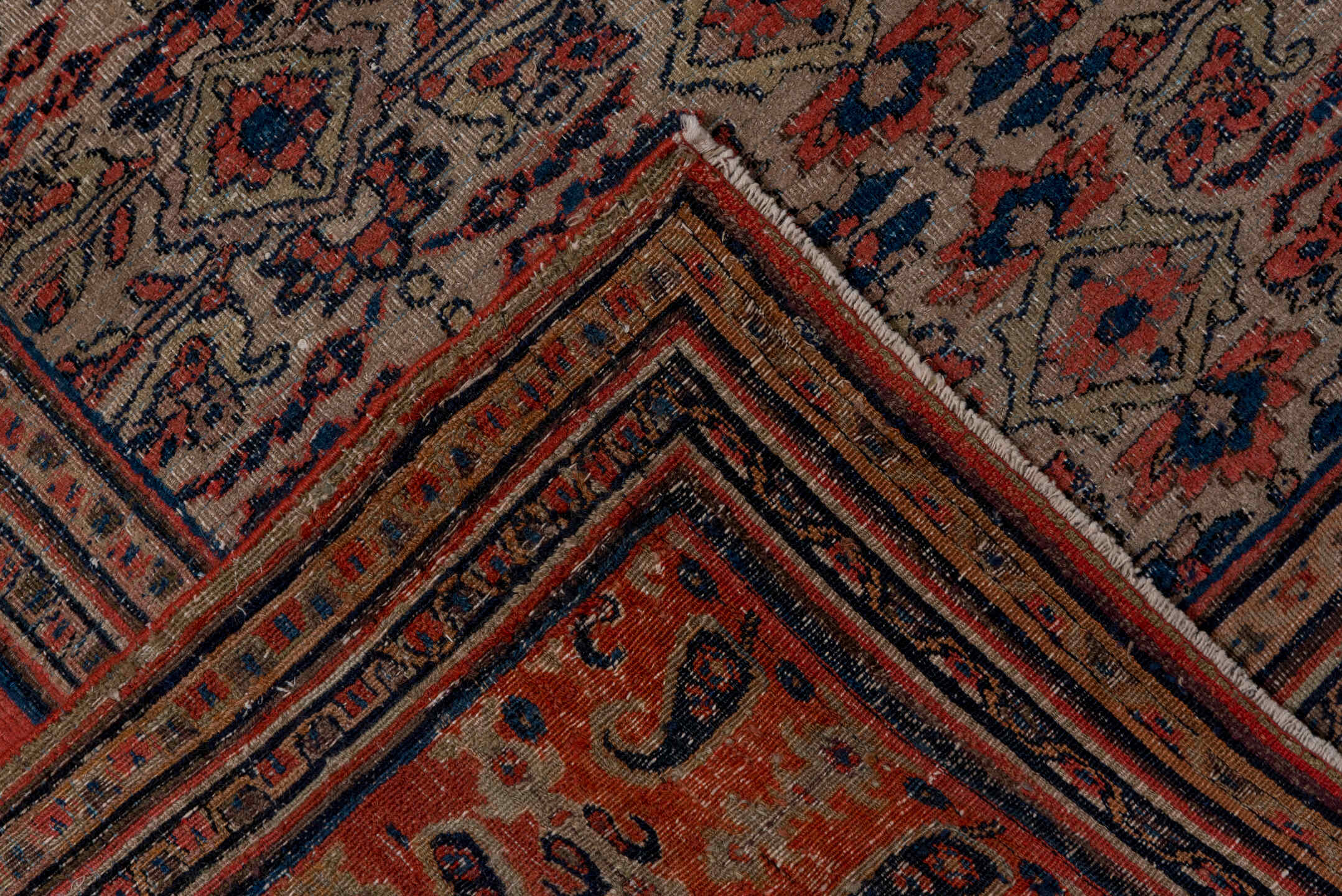 5' x 7' one-of-a-kind handmade vintage Khorassan rug. Color palette: ivory, rust, navy, slate, camel, rose, terracotta