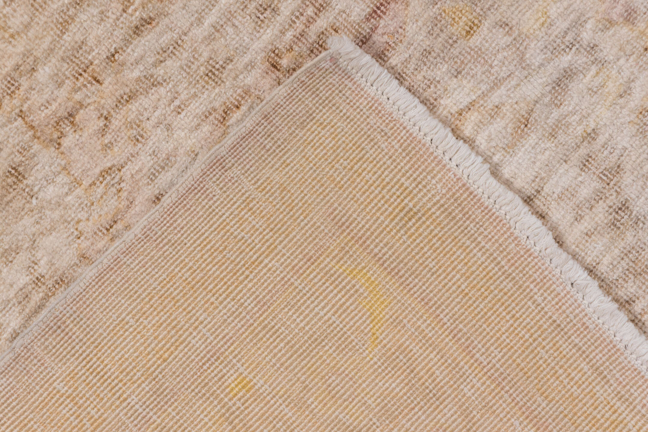 6' x 9' one-of-a-kind handmade vintage Kaisary medium size rug. Color palette: beige, blush, ivory, pale gold, taupe, pink