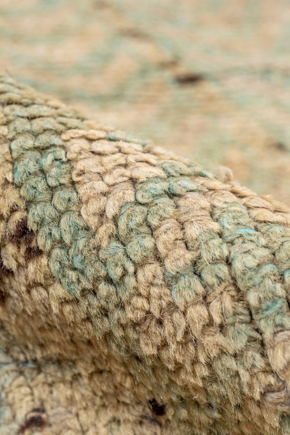5' x 11' one-of-a-kind handmade vintage Oushak rug. Color palette: beige, ivory, pale blue, taupe, camel, charcoal