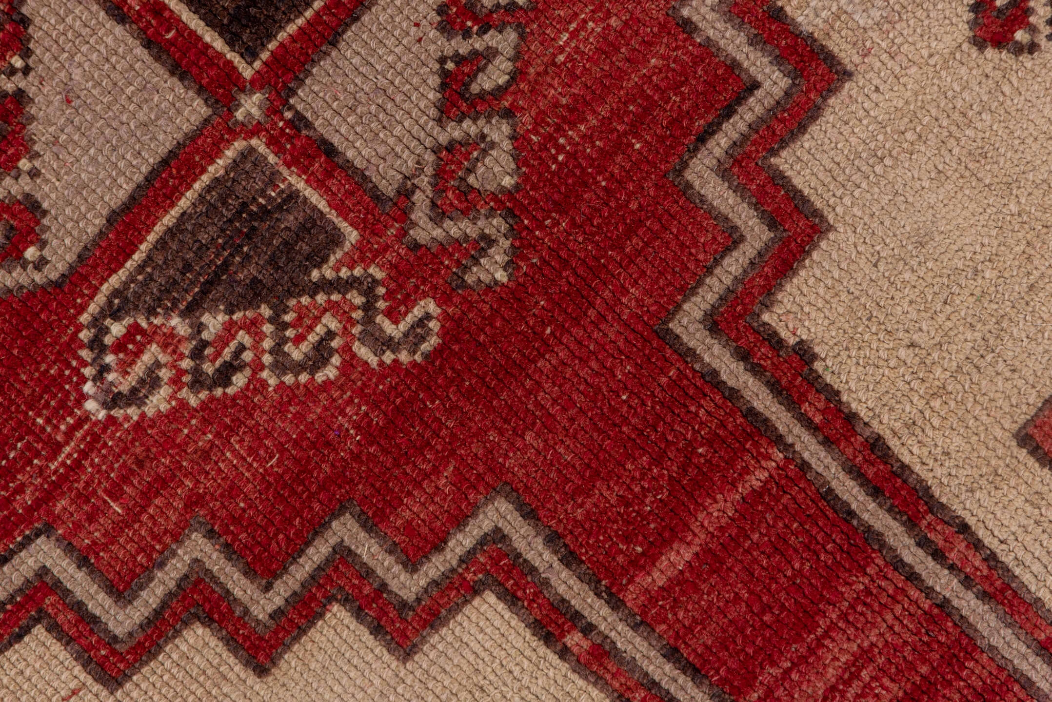 5' x 14' one-of-a-kind handmade vintage Oushak rug. Color palette: brown, pink, red