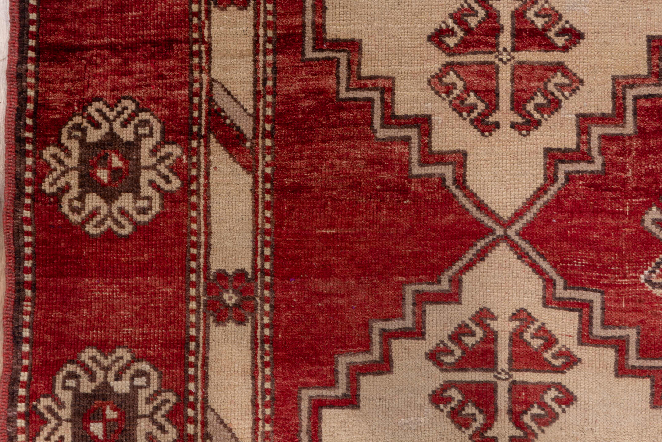 5' x 14' one-of-a-kind handmade vintage Oushak rug. Color palette: rust, ivory, taupe, rose, burgundy, charcoal, terracotta