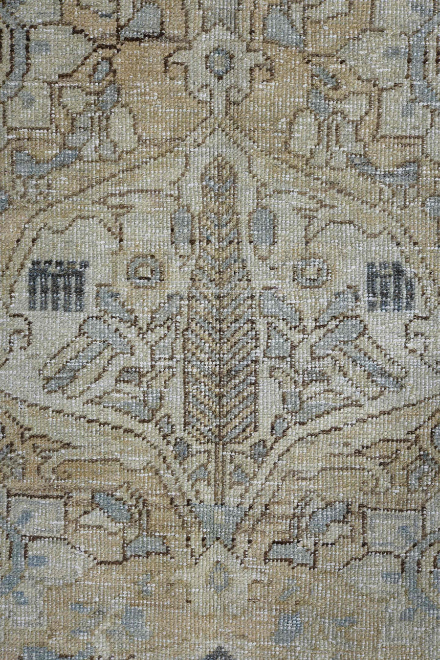 5' x 8' one-of-a-kind handmade vintage Baktiary medium size rug. Color palette: ivory, beige, powder_blue, slate, charcoal
