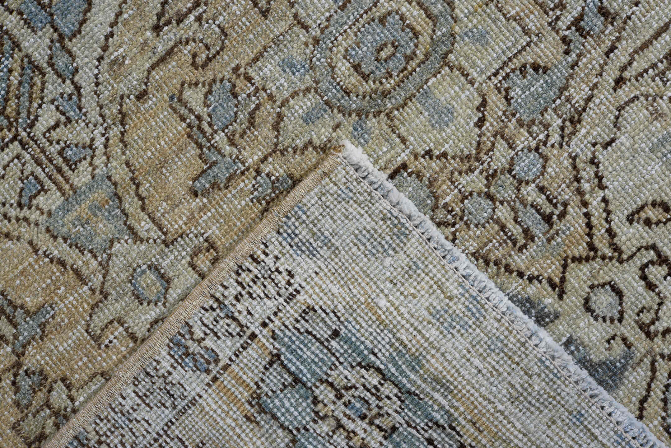5' x 8' one-of-a-kind handmade vintage Baktiary medium size rug. Color palette: ivory, beige, powder_blue, slate, charcoal