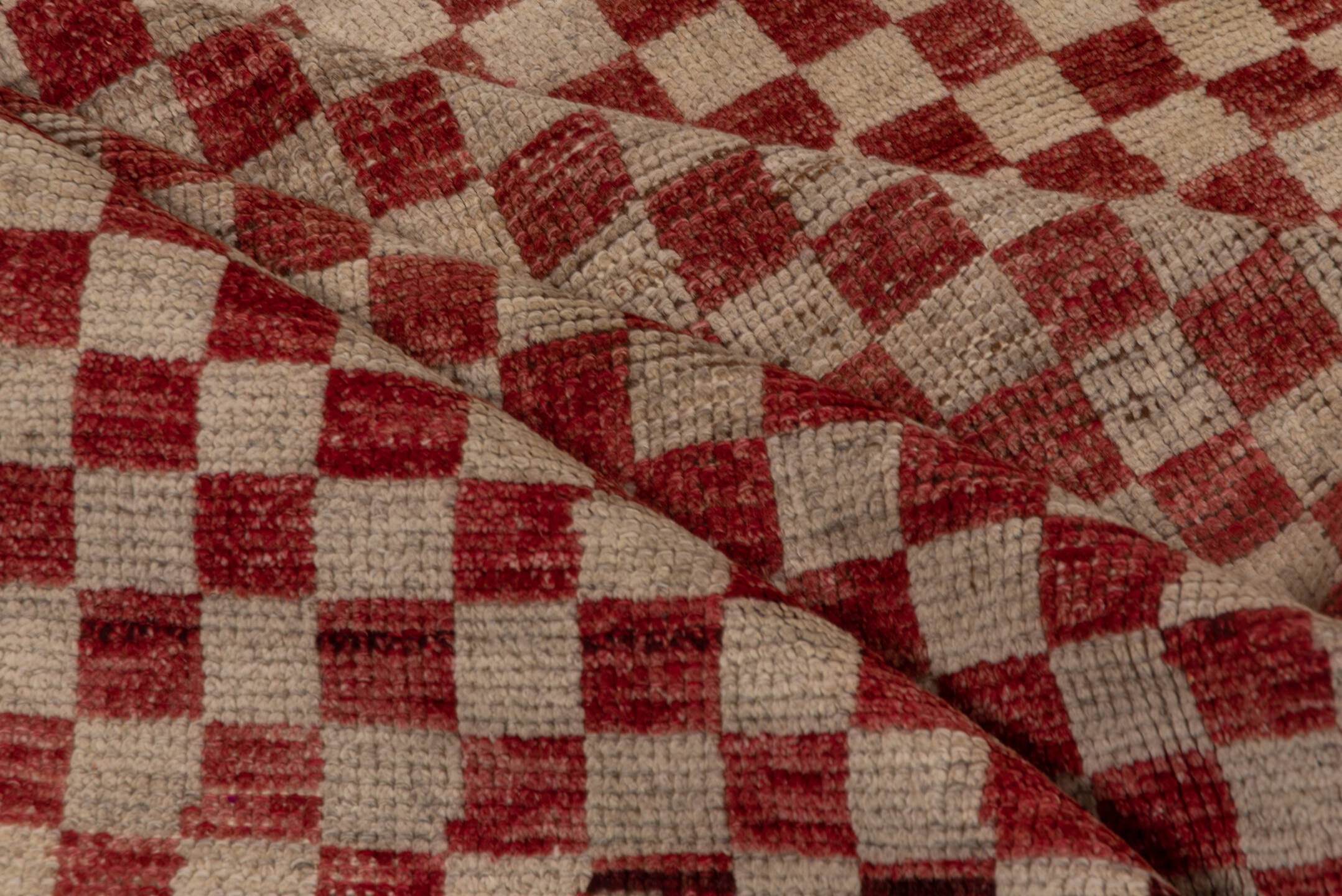 5' x 10' one-of-a-kind handmade vintage Tulu medium size rug. Color palette: red, ivory, rose, brick, cream, pink, brown