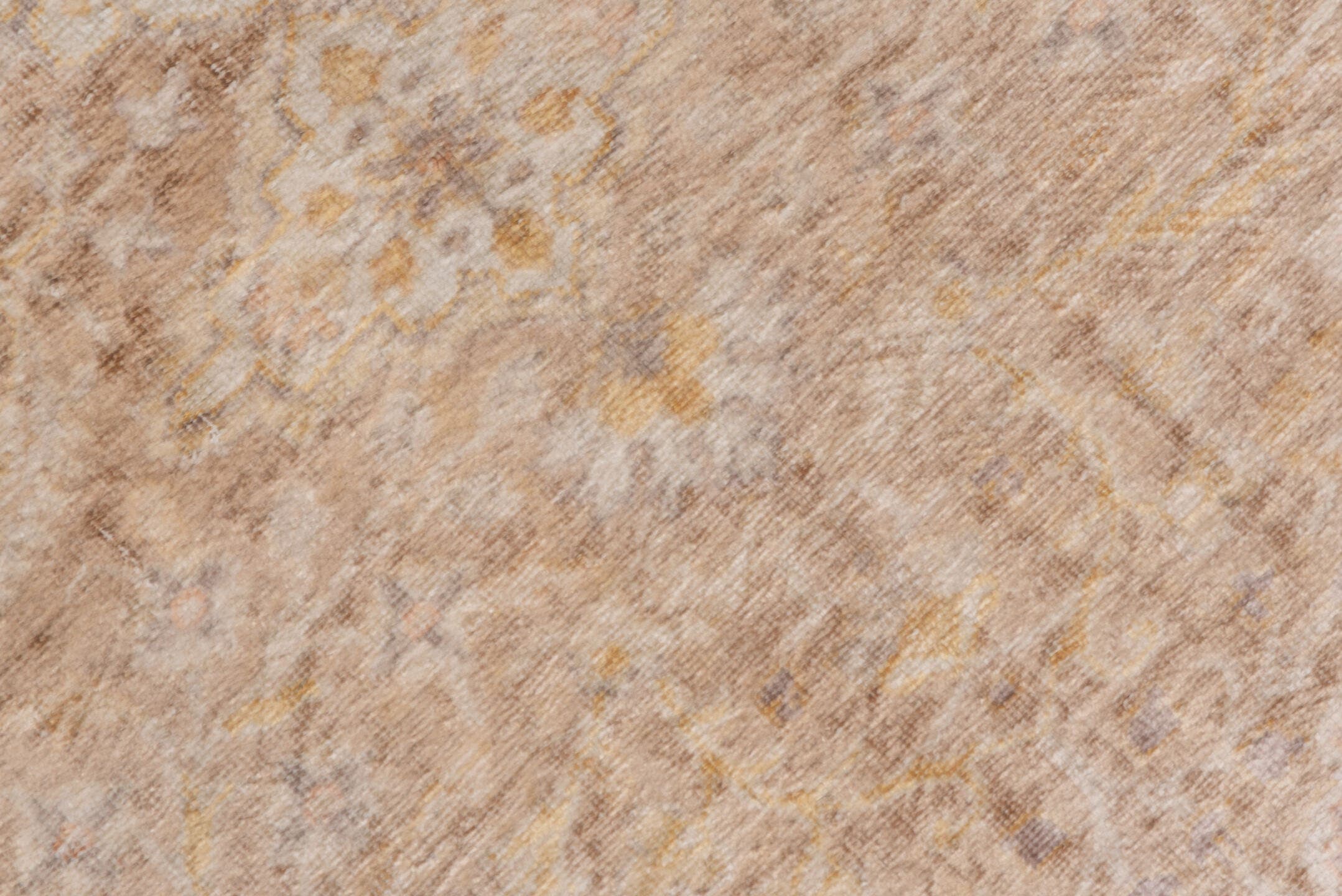 3' x 5' one-of-a-kind handmade vintage Kaisary small size rug. Color palette: ivory, beige, taupe, camel, gold, sand