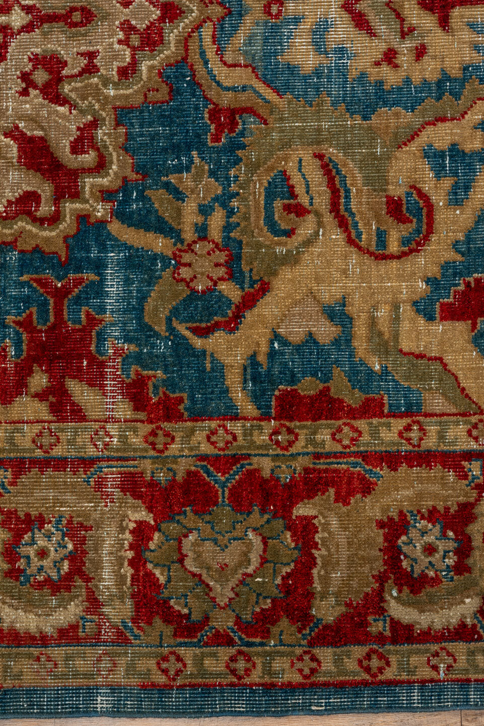 3' x 6' one-of-a-kind handmade antique Amritzar small size rug. Color palette: blue, ivory, rust, beige, red, camel, teal
