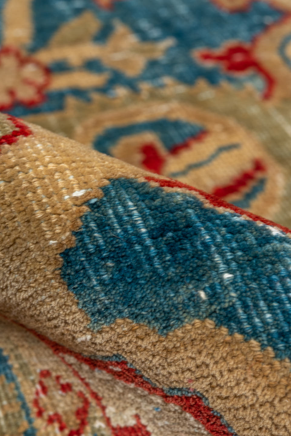 3' x 6' one-of-a-kind handmade antique Amritzar small size rug. Color palette: blue, ivory, rust, beige, red, camel, teal