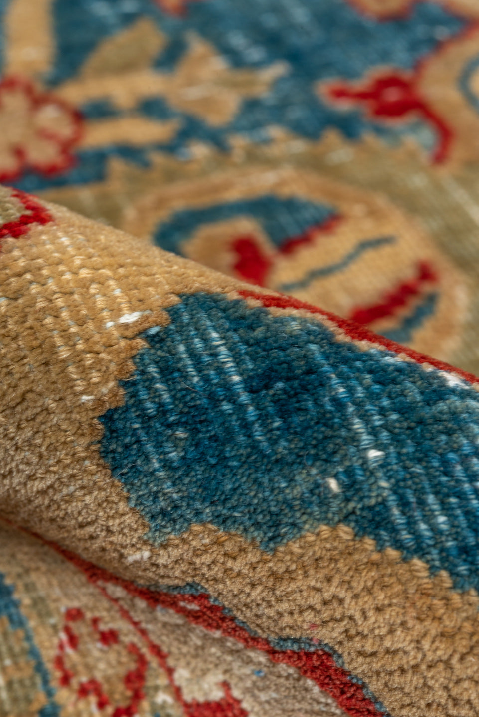 3' x 6' one-of-a-kind handmade antique Amritzar small size rug. Color palette: blue, ivory, rust, beige, red, camel, teal