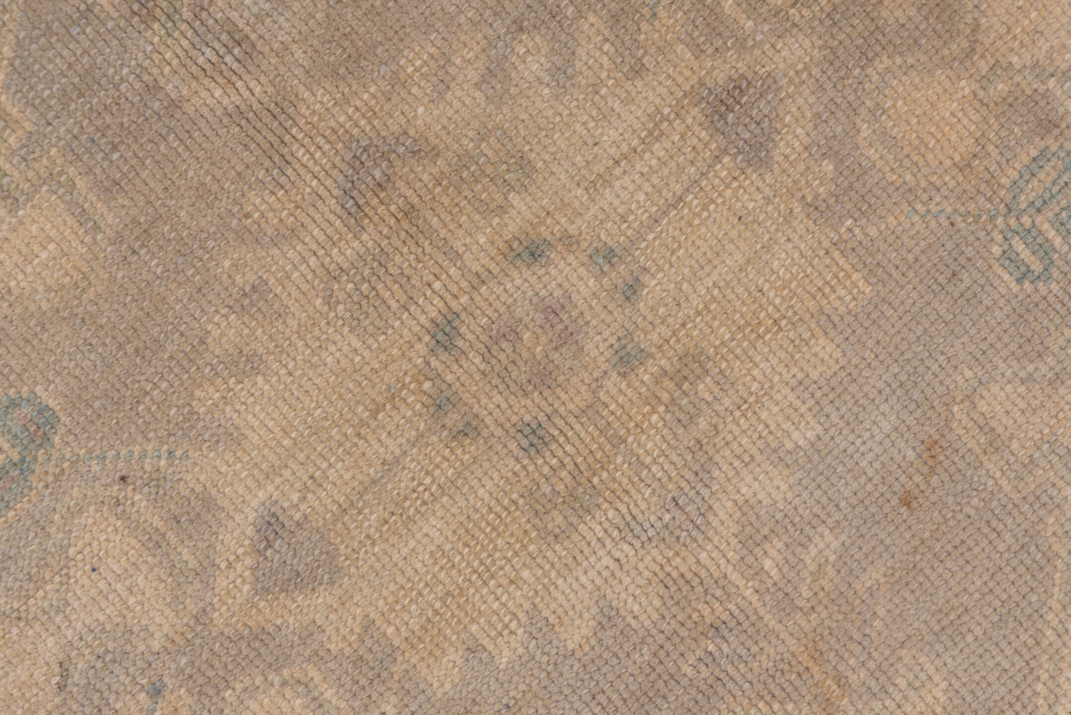 5' x 10' one-of-a-kind handmade vintage Oushak medium size rug. Color palette: beige, taupe, sage, dusty blue, camel, brown