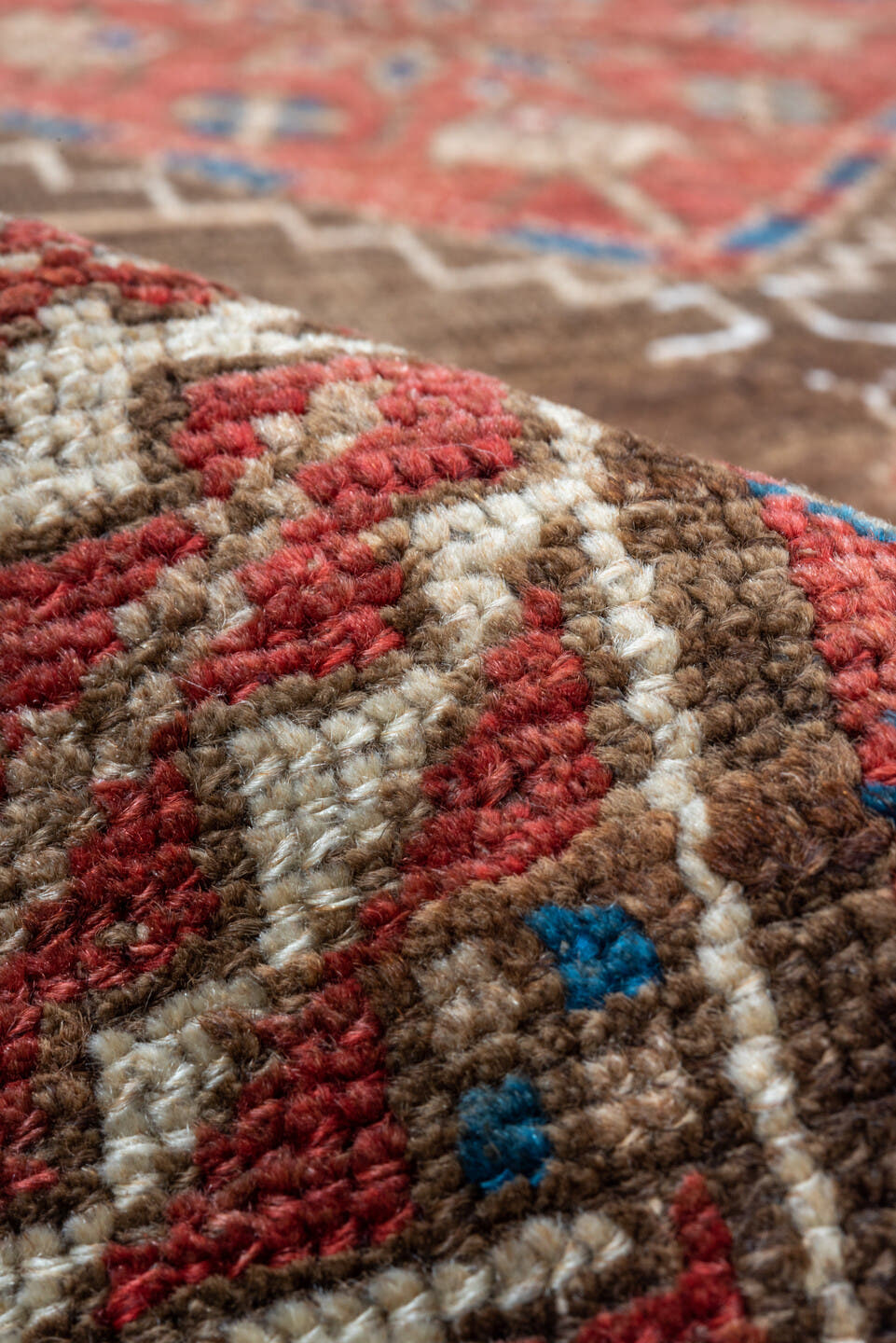 4' x 7' one-of-a-kind handmade vintage Malayer rug. Color palette: brown, rust, ivory, blue, red, camel, terracotta, beige
