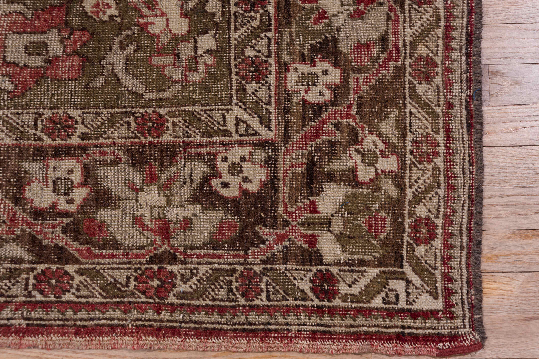 7' x 10' one-of-a-kind handmade vintage Oushak large size rug. Color palette: red, olive, ivory, brown, taupe, charcoal