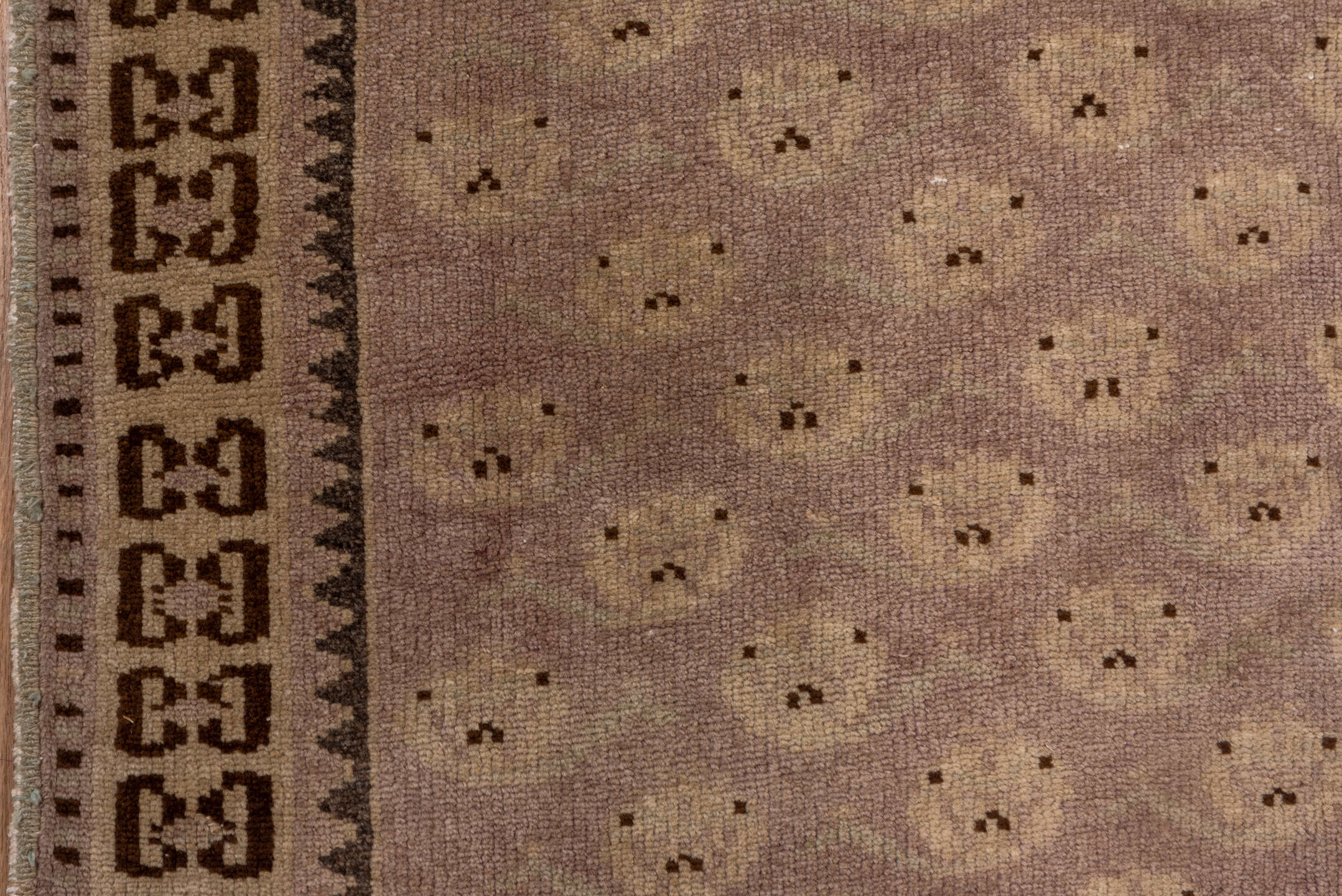 4' x 10' one-of-a-kind handmade vintage Oushak runner rug. Color palette: brown, gray, light gray, off-white, pink, snow