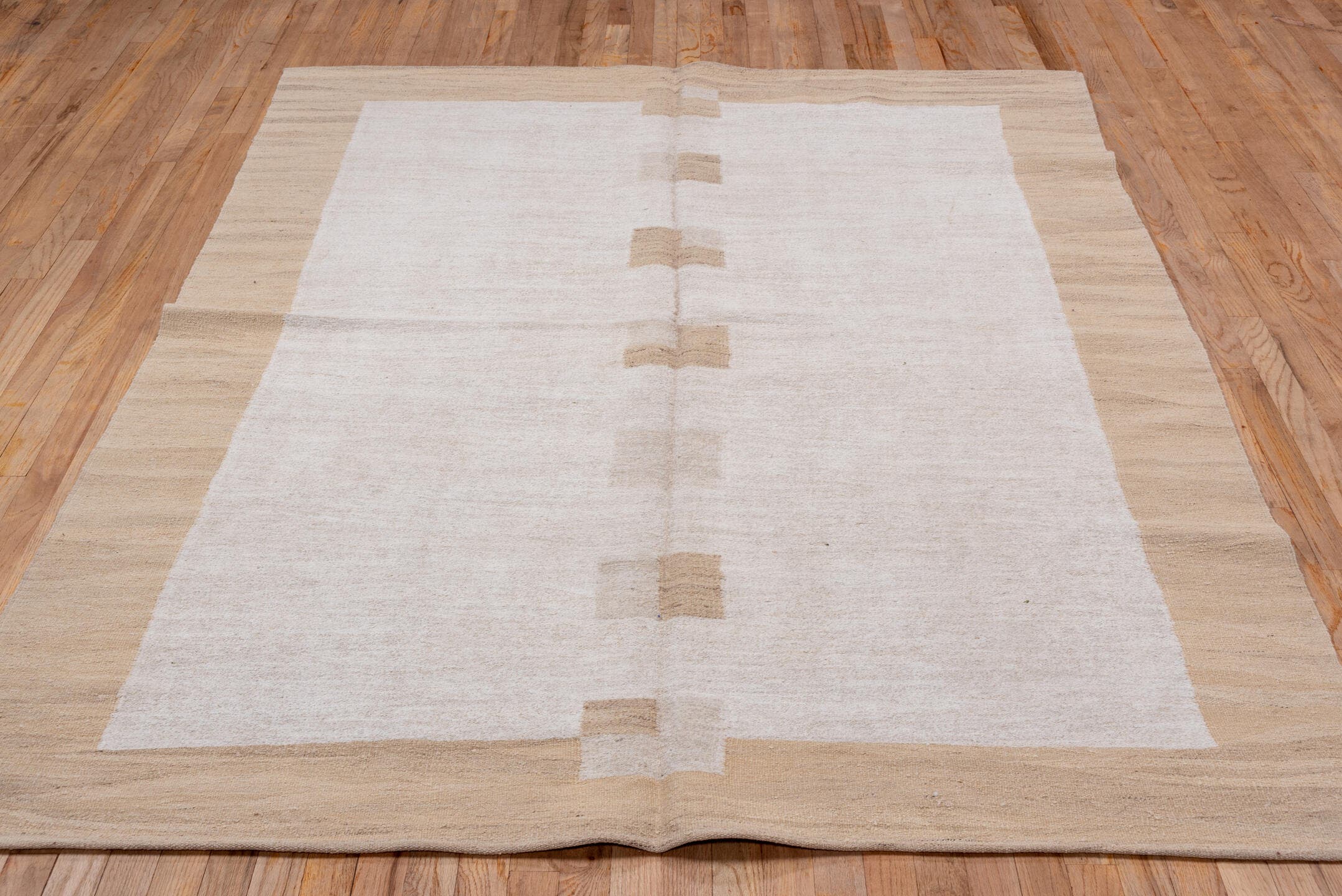 6' x 7' one-of-a-kind handmade vintage Kilim rug. Color palette: ivory, camel, beige, cream, taupe, gray