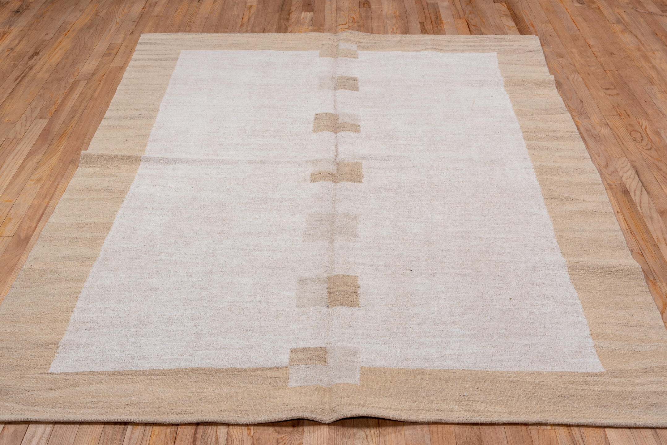 6' x 7' one-of-a-kind handmade vintage Kilim rug. Color palette: ivory, camel, beige, cream, taupe, gray