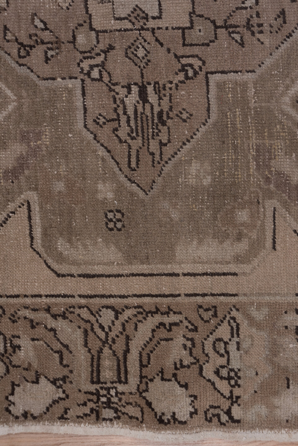 4' x 8' one-of-a-kind handmade vintage Oushak rug. Color palette: taupe, beige, brown, ivory, camel, charcoal, gray, black