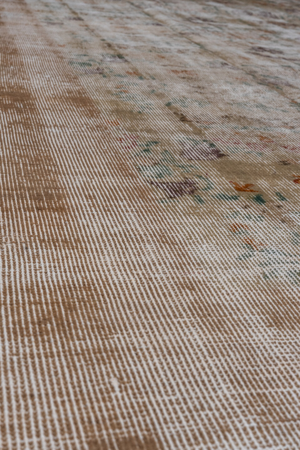 6' x 10' one-of-a-kind handmade vintage Oushak large size rug. Color palette: ivory, beige, taupe, sage, lavender, peach