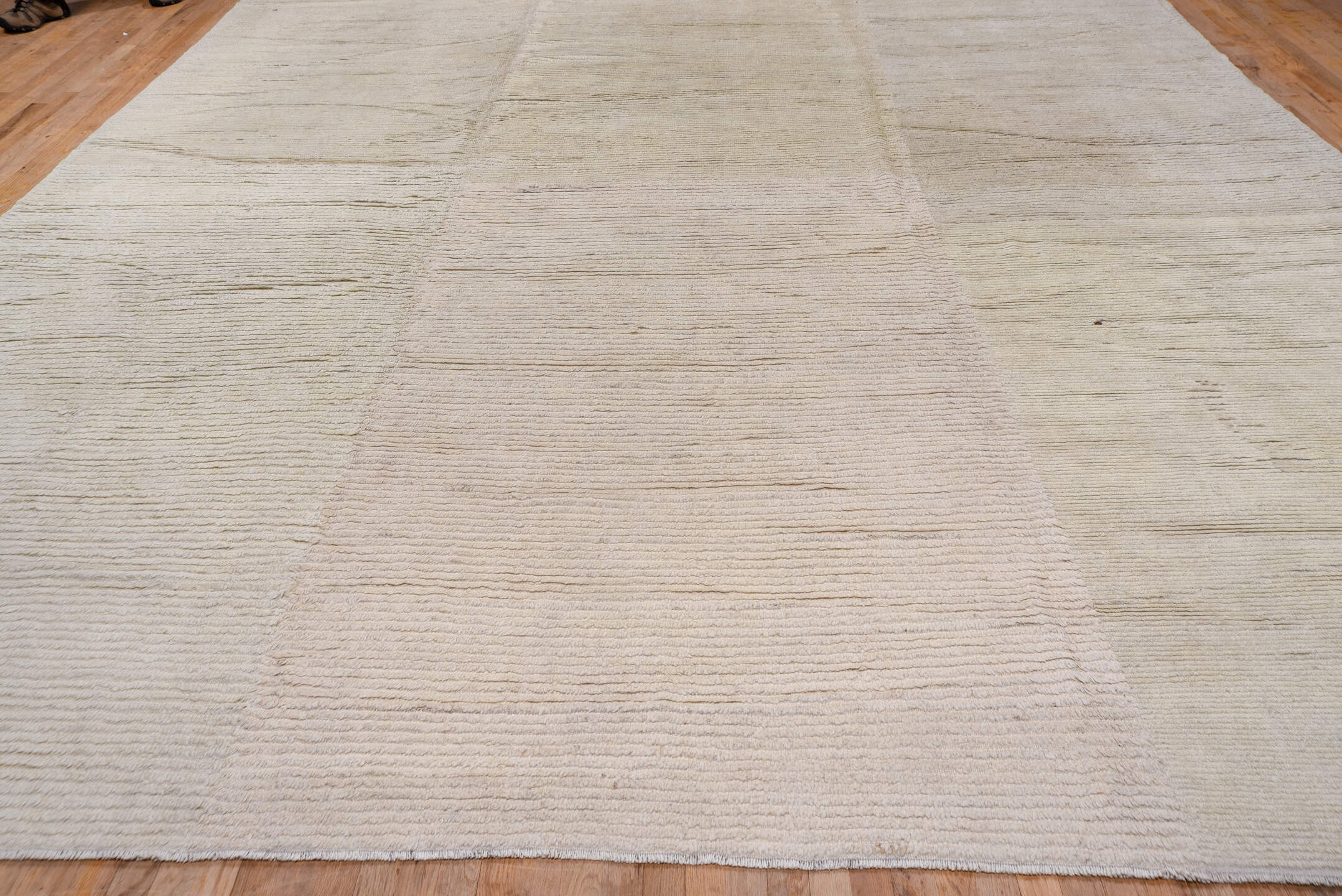 13' x 23' one-of-a-kind handmade vintage Tulu oversize rug. Color palette: antiquewhite, floral white, gray, lavender blush