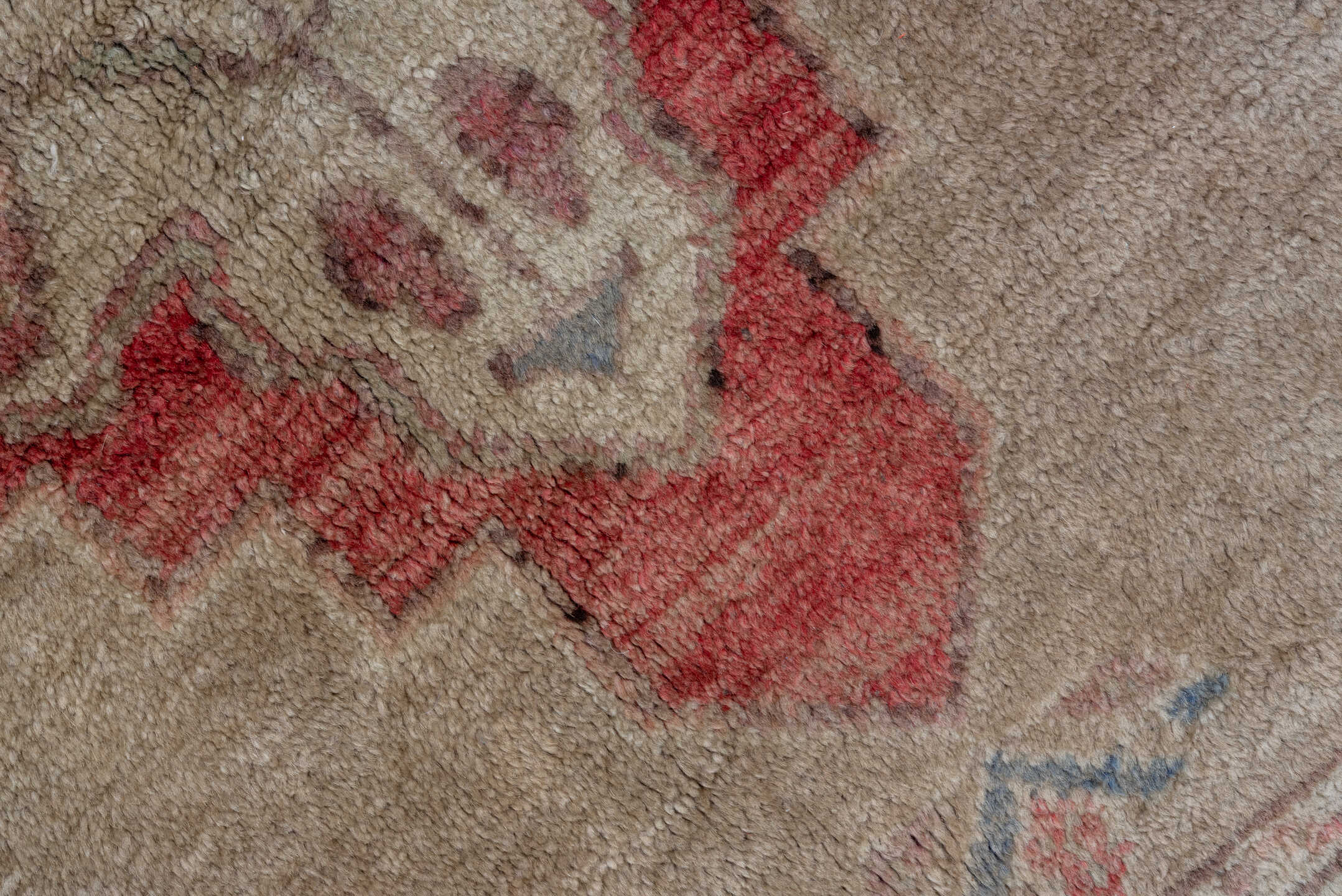 5' x 8' one-of-a-kind handmade vintage Oushak medium size rug. Color palette: taupe, ivory, coral, rose, slate, beige, gray