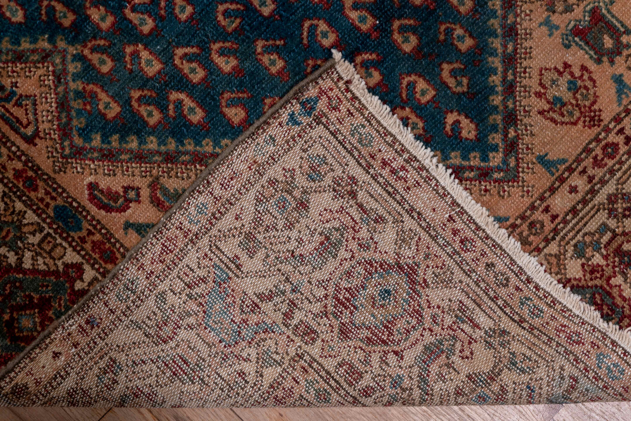3' x 16' one-of-a-kind handmade vintage Malayer runner rug. Color palette: blue, brown, dim gray, gray, off-white, pink