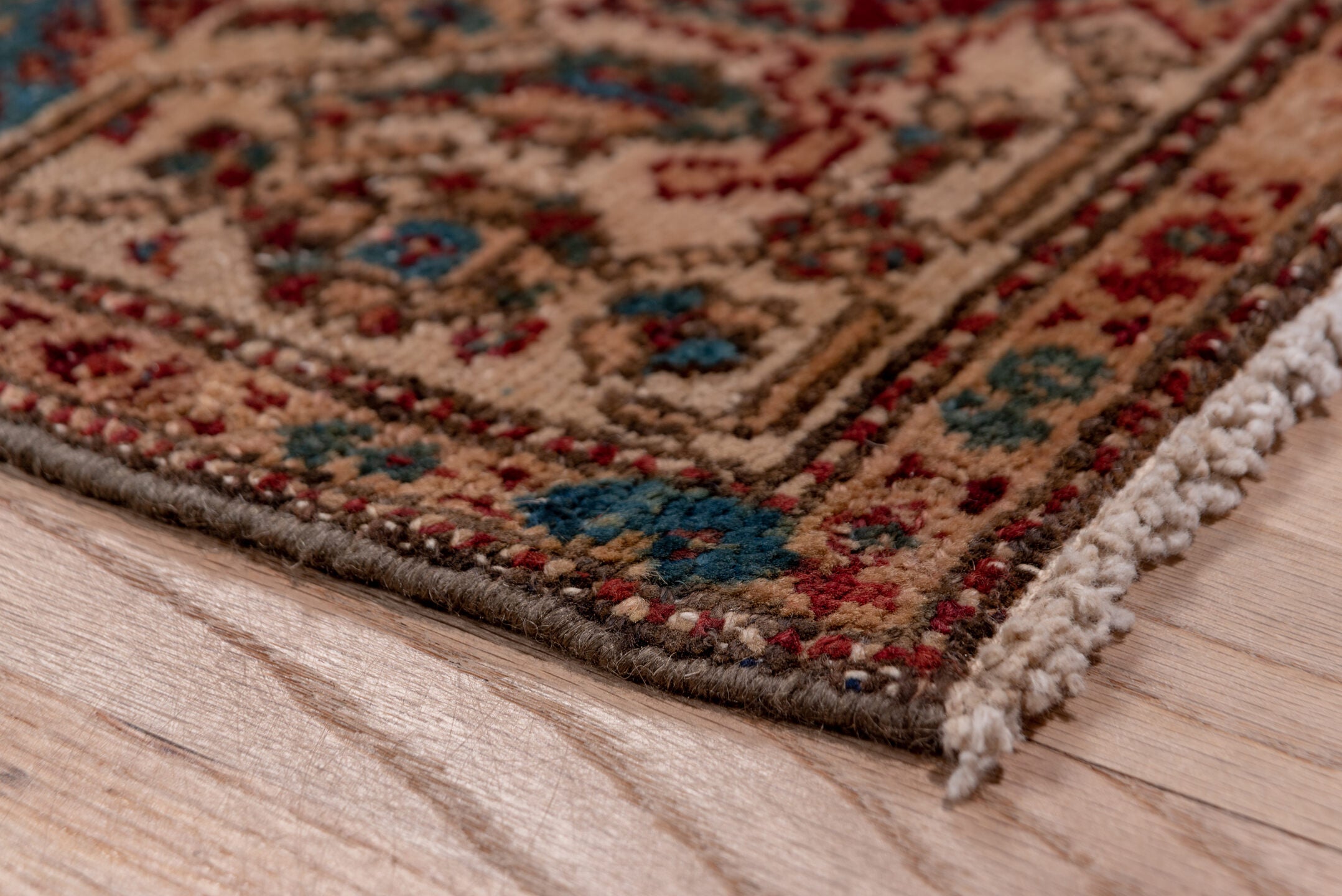 3' x 16' one-of-a-kind handmade vintage Malayer runner rug. Color palette: blue, brown, dim gray, gray, off-white, pink