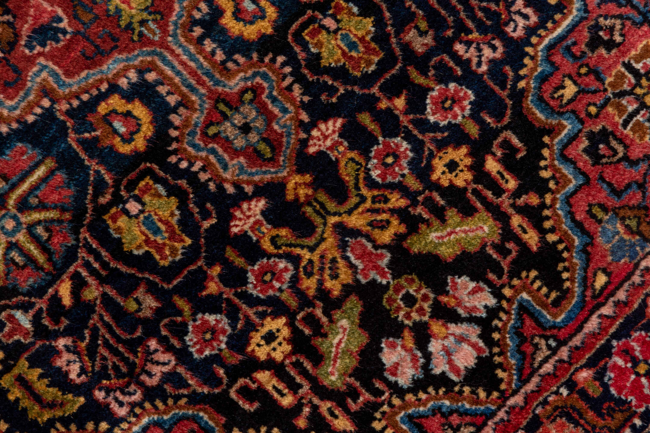 2' x 3' one-of-a-kind handmade vintage Jozan small size rug. Color palette: navy, rust, rose, ivory, sky blue, burgundy