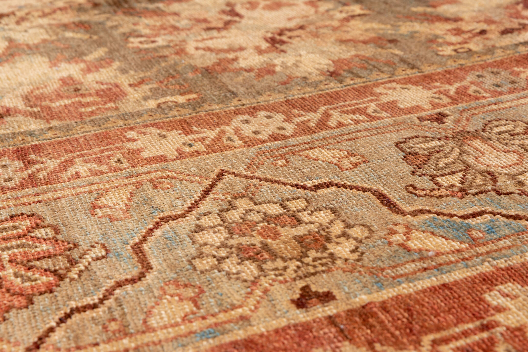 6' x 10' one-of-a-kind handmade antique Baktiary large size rug. Color palette: ivory, taupe, rust, blue_gray, rose, camel