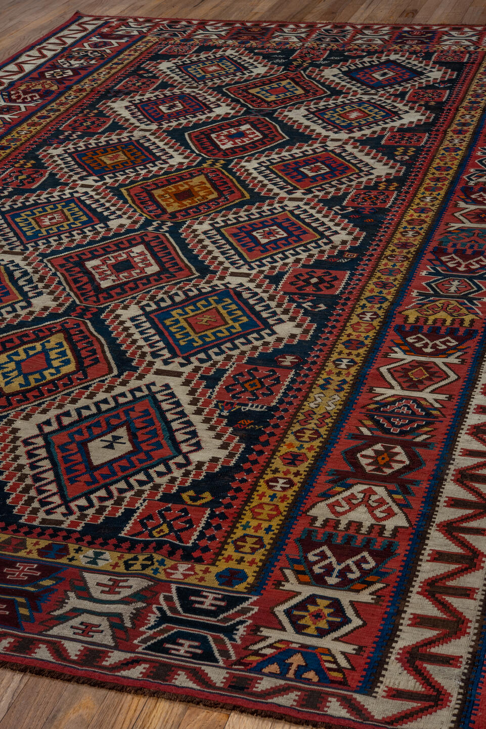 6' x 10' one-of-a-kind handmade vintage Kilim large size rug. Color palette: brown, gray, pink, red