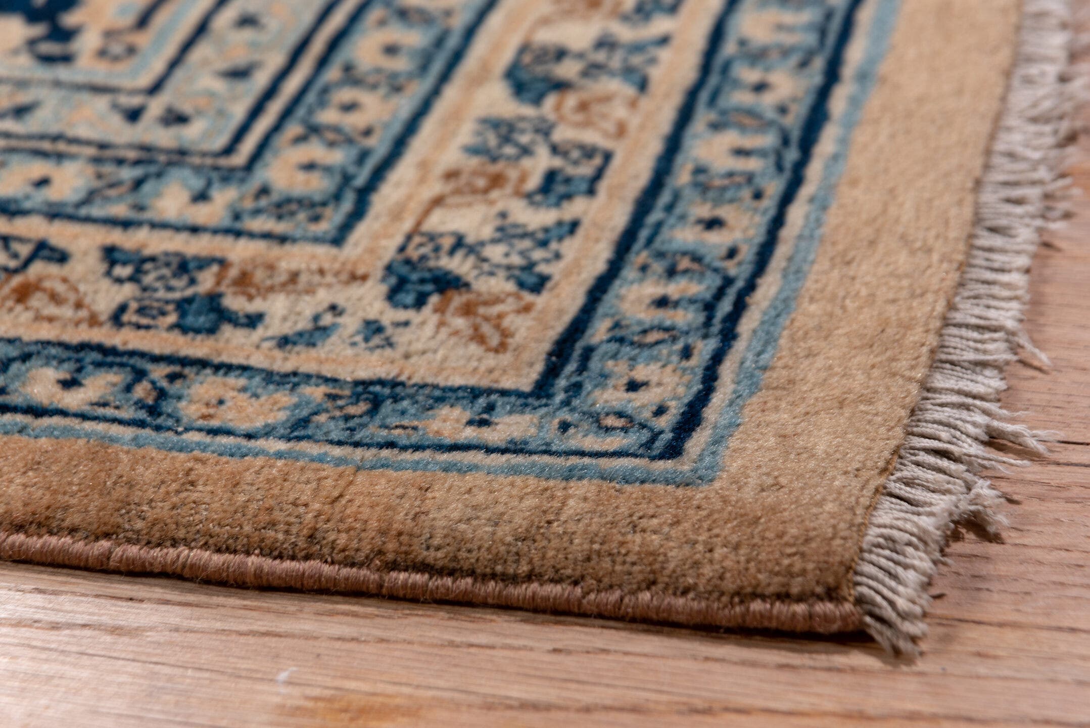 9' x 12' one-of-a-kind handmade antique Tabriz large size rug. Color palette: camel, ivory, navy, taupe, slate, sand, beige