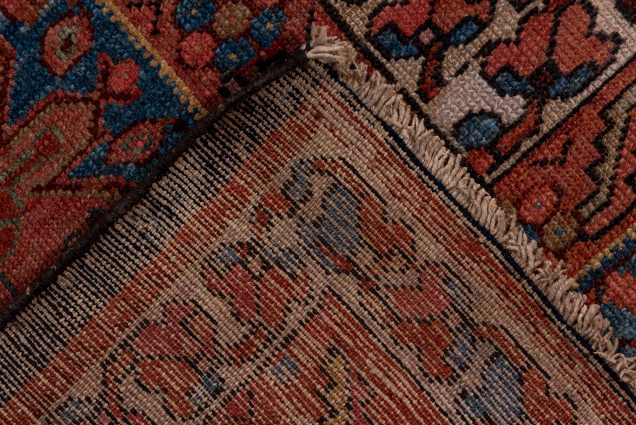 13' x 20' one-of-a-kind handmade vintage Malayer oversize rug. Color palette: indigo, sky blue, rust, coral, ivory, rose