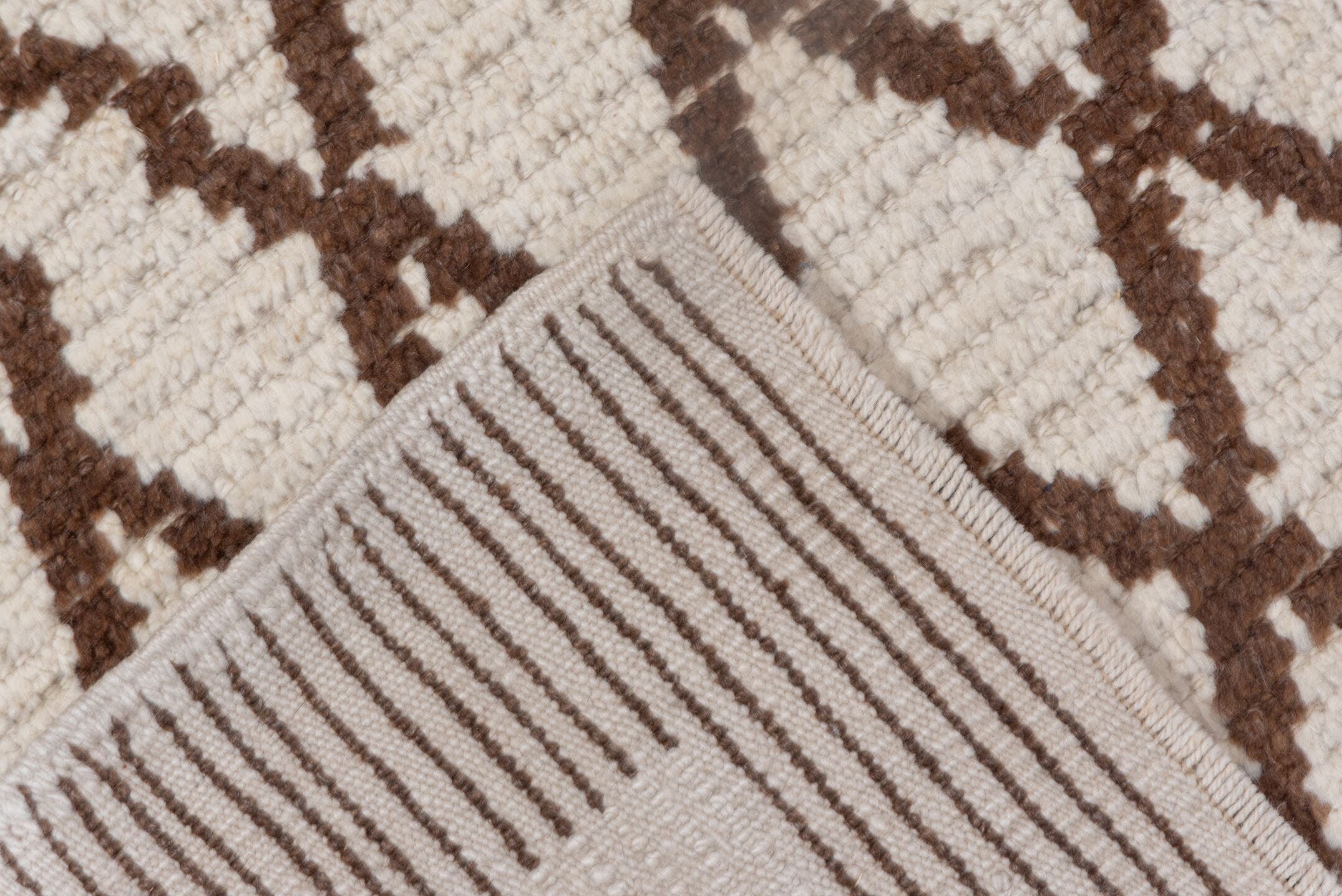 3' x 6' one-of-a-kind handmade vintage Tulu small size rug. Color palette: ivory, brown