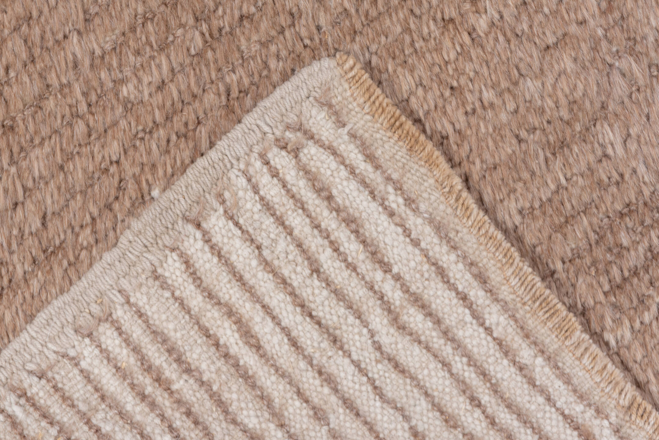 4' x 6' one-of-a-kind handmade vintage Tulu small size rug. Color palette: brown, gray, light gray, off-white, pink, snow