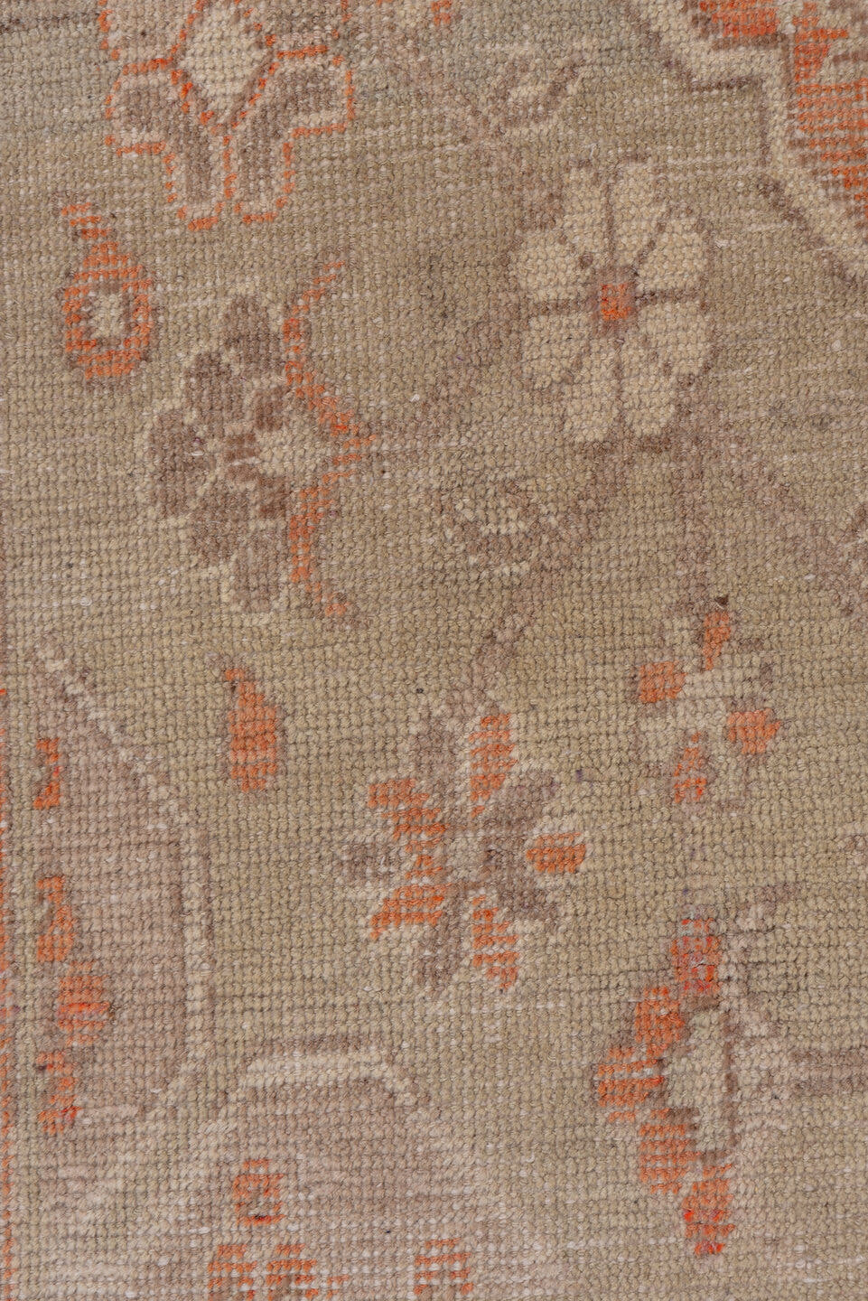 4' x 7' one-of-a-kind handmade antique Khotan rug. Color palette: taupe, coral, ivory, pewter, rose, camel, beige, gray
