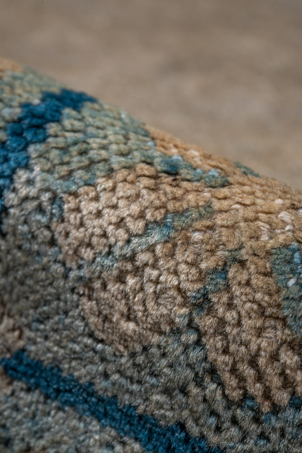 9' x 11' one-of-a-kind handmade vintage Chinese large size rug. Color palette: arapawa, blue, brown, gray, tan