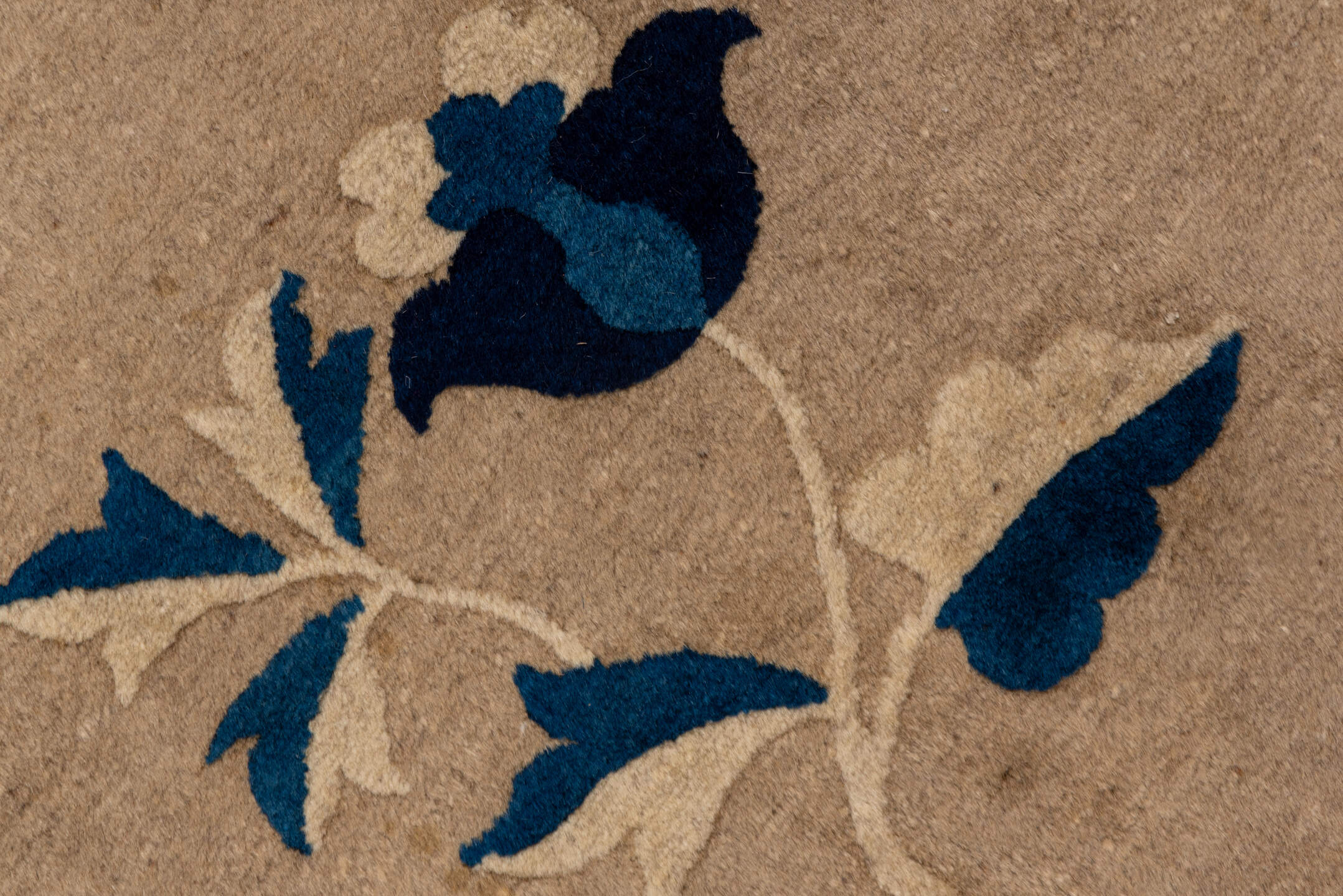 16' x 16' one-of-a-kind handmade vintage Chinese oversize rug. Color palette: ivory, navy, cream, beige, gold, slate, blue