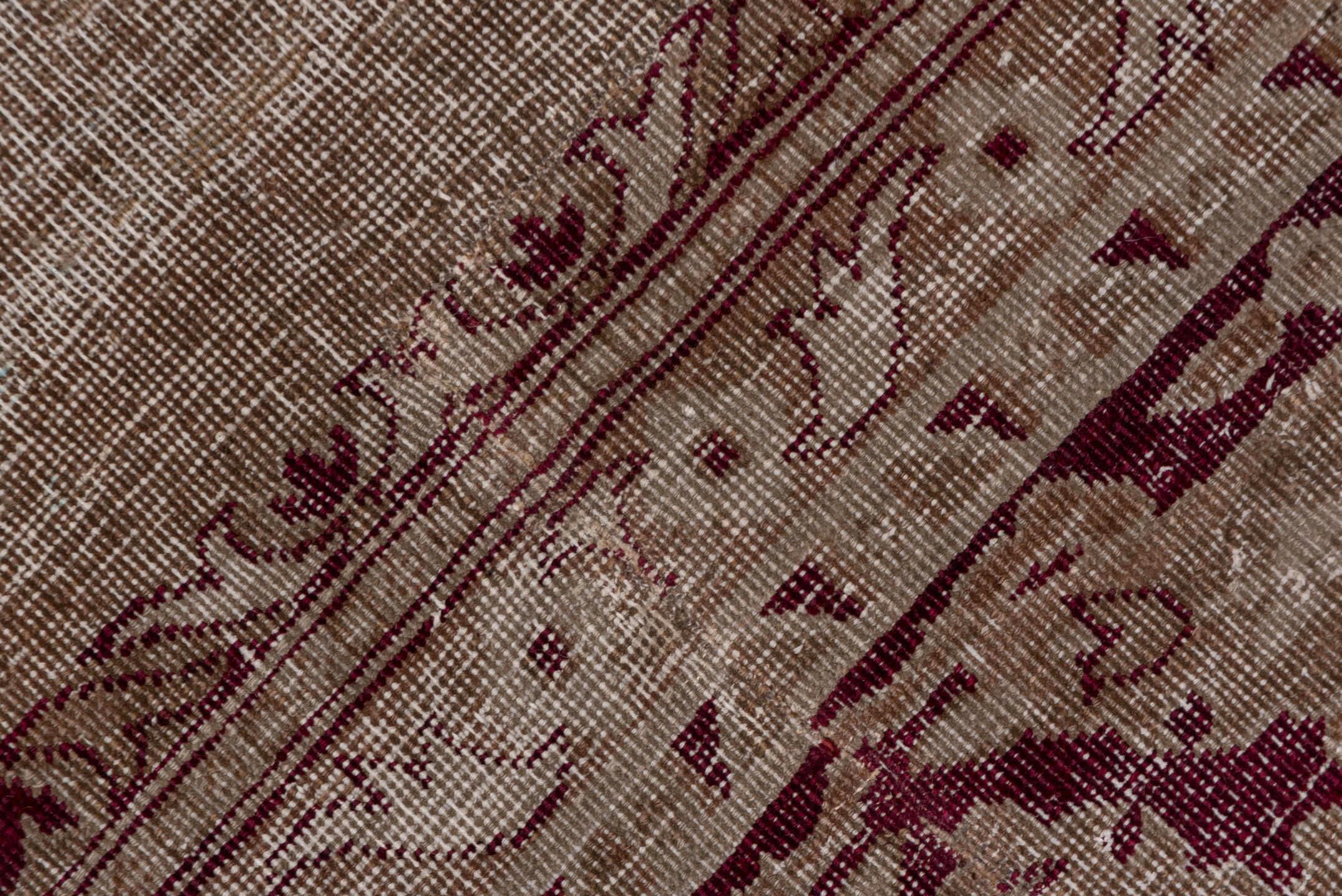 5' x 12' one-of-a-kind handmade antique Agra rug. Color palette: taupe, beige, burgundy, rose, brown, gray, pink, red