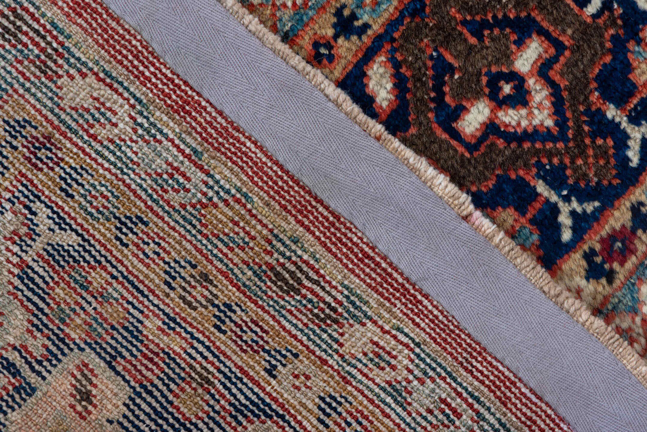 8' x 11' one-of-a-kind handmade antique Mahal large size rug. Color palette: terra cotta, rust, indigo, ivory, taupe, brown