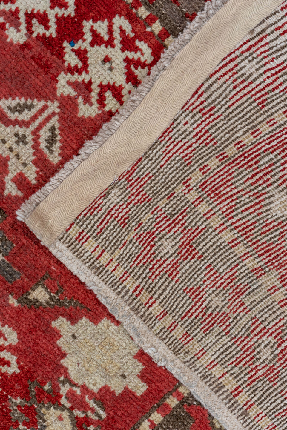 4' x 13' one-of-a-kind handmade vintage Caucasian runner rug. Color palette: brown, gray, pink, red