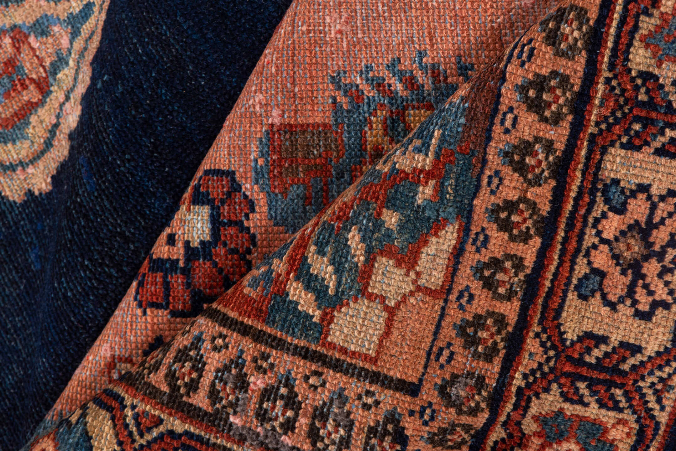 6' x 11' one-of-a-kind handmade vintage Malayer large size rug. Color palette: black, blue, brown, gray, pink, red, redwood