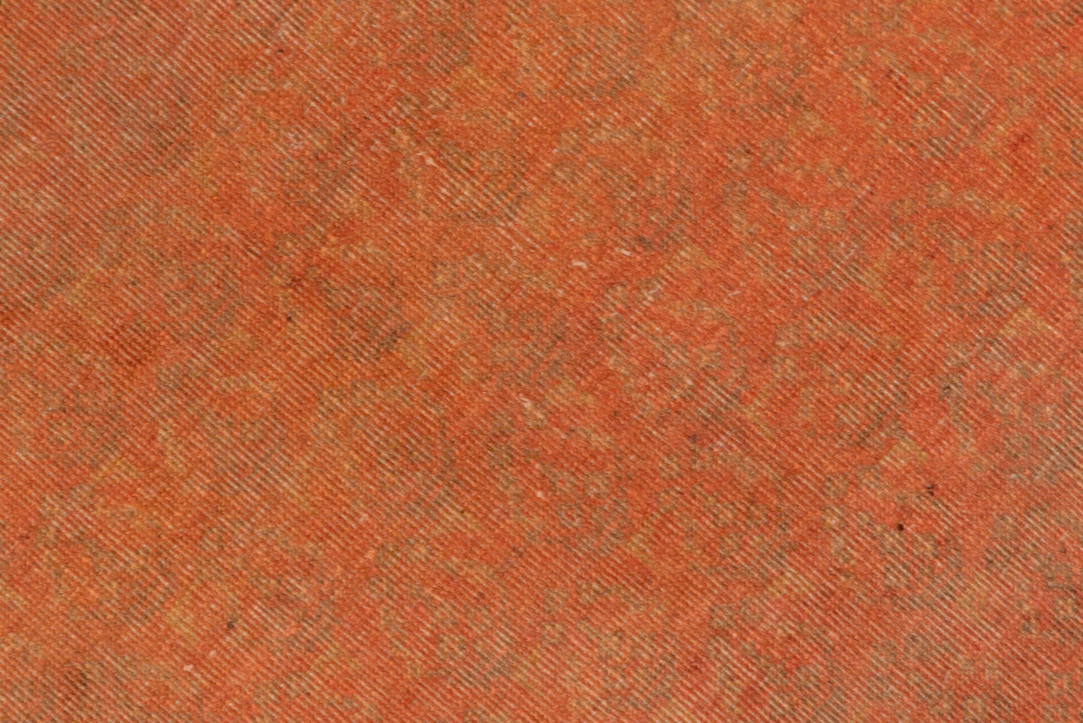 11' x 17' one-of-a-kind handmade vintage Saraband oversize rug. Color palette: terra cotta, salmon, rust, apricot, camel
