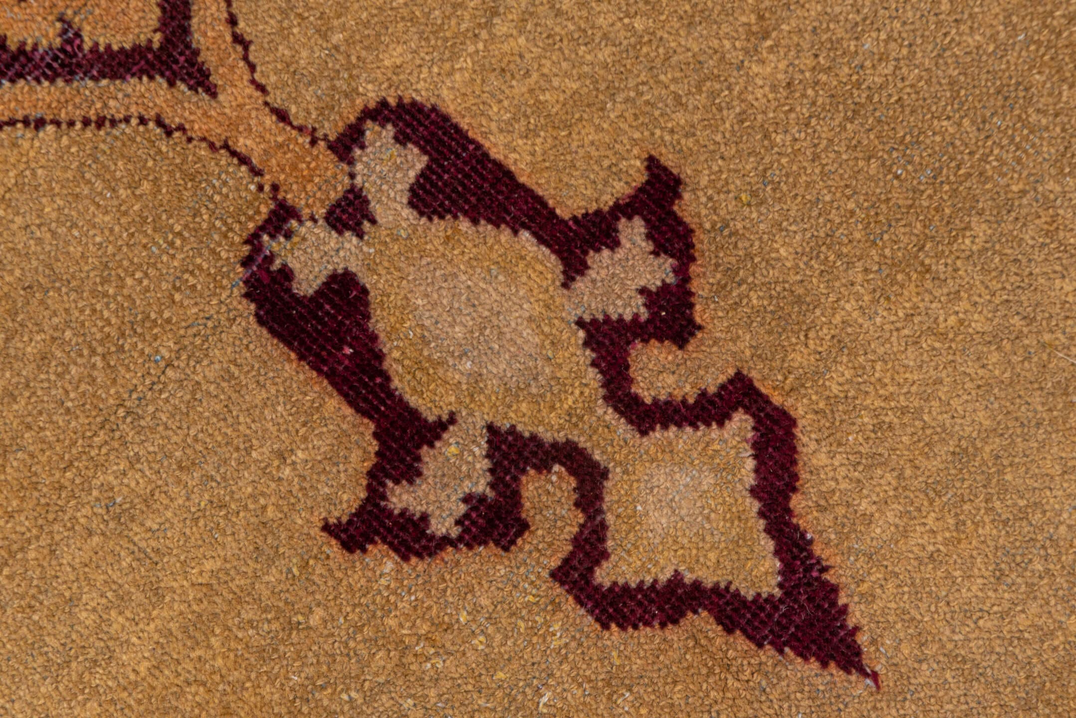 9' x 11' one-of-a-kind handmade vintage Agra large size rug. Color palette: camel, ivory, blush, burgundy, taupe, peach